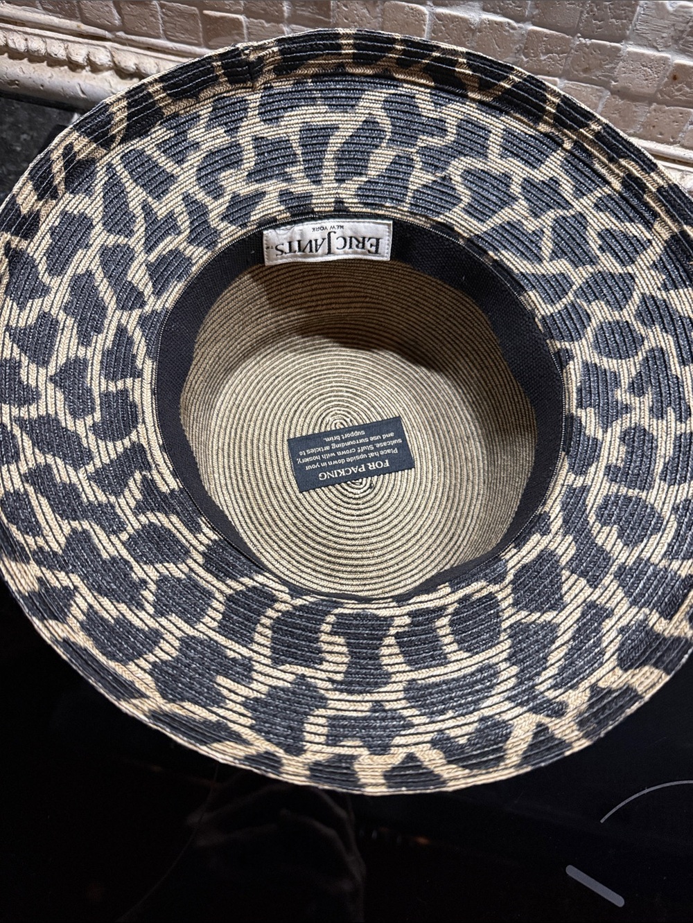 Eric Javits Leopard Print Packable Straw Sun Hat w/ Leather Buckle Trim - Picture 8 of 8